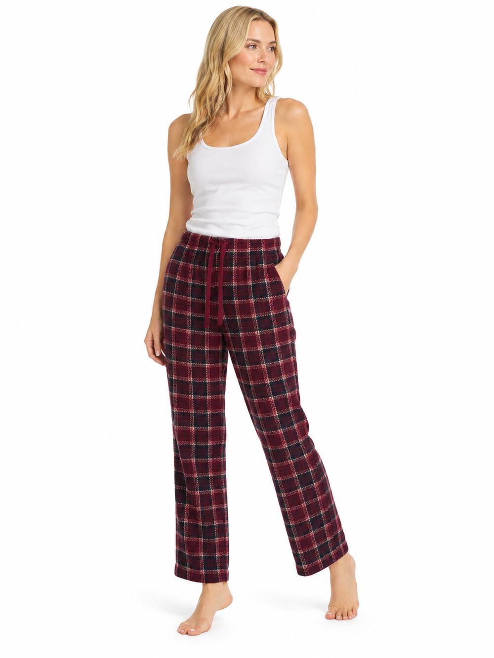 LR4605 Dip Sleepwear Plaid Fleece Lounge Pants Womens Small Drawstring Soft Cozy